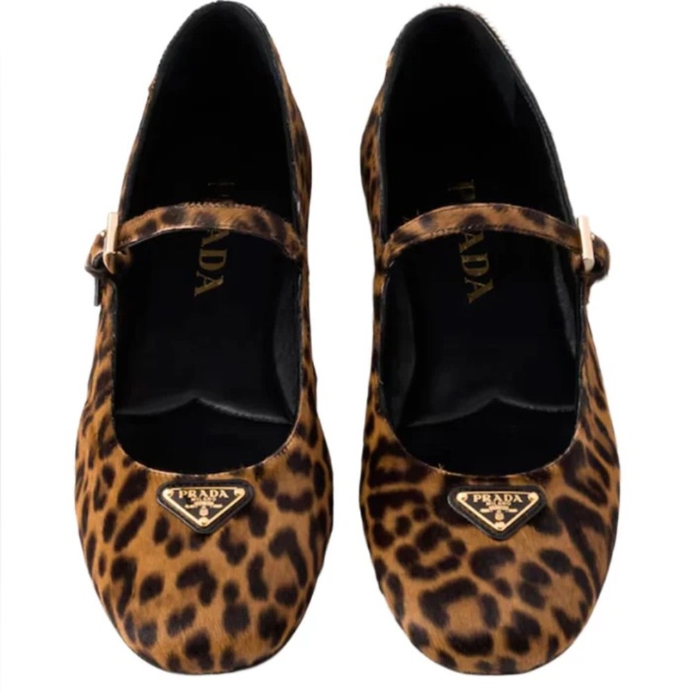 Prada Leopard Mary Jane Ballerina Flats 37